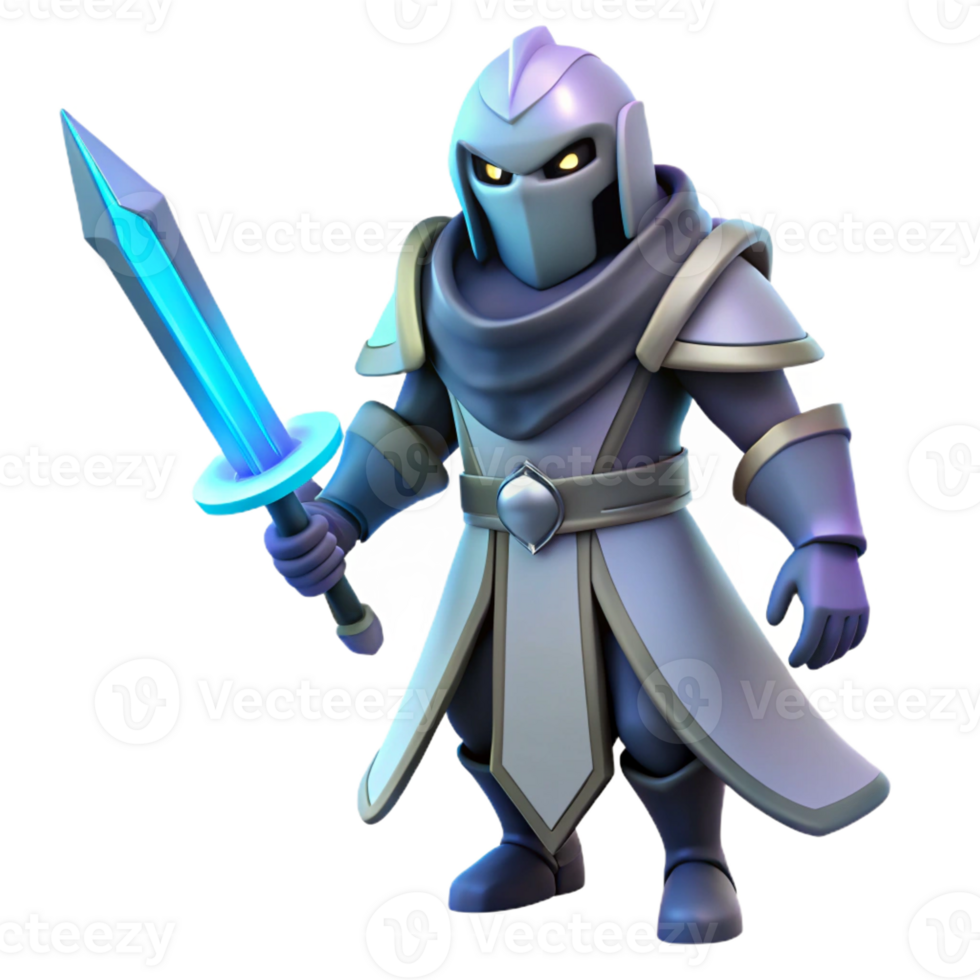 serene modern 3D Render Fantasy Knight, Glowing Sword premium png