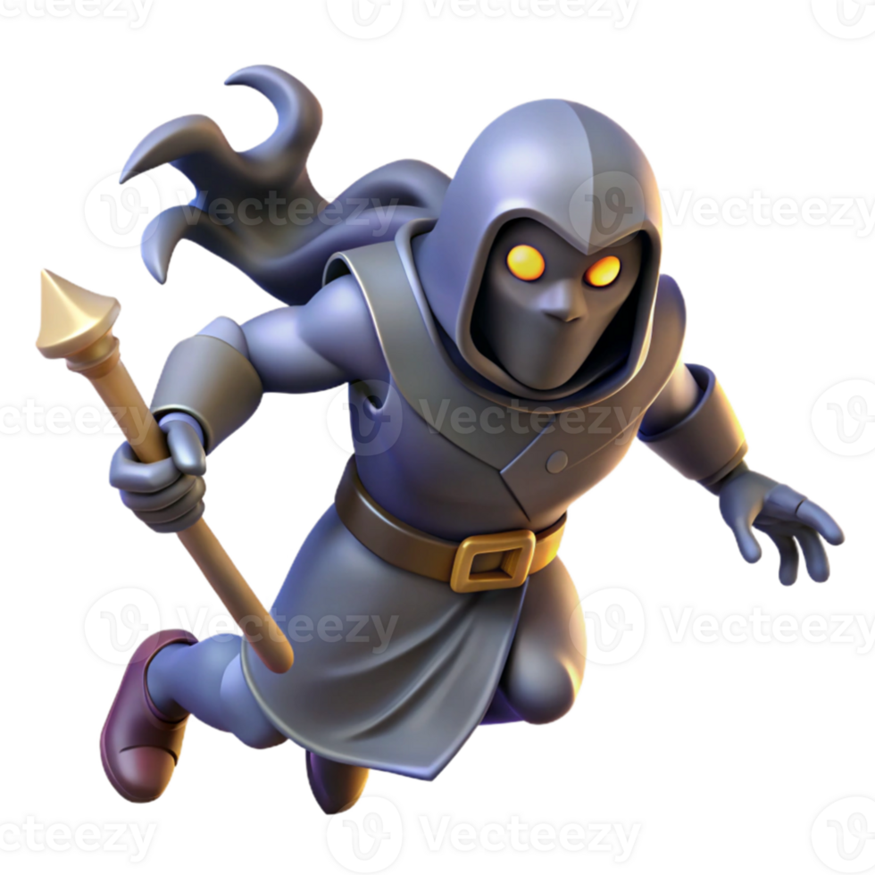 extraordinary classic 3D Render of a Hooded Figure with Spear original png
