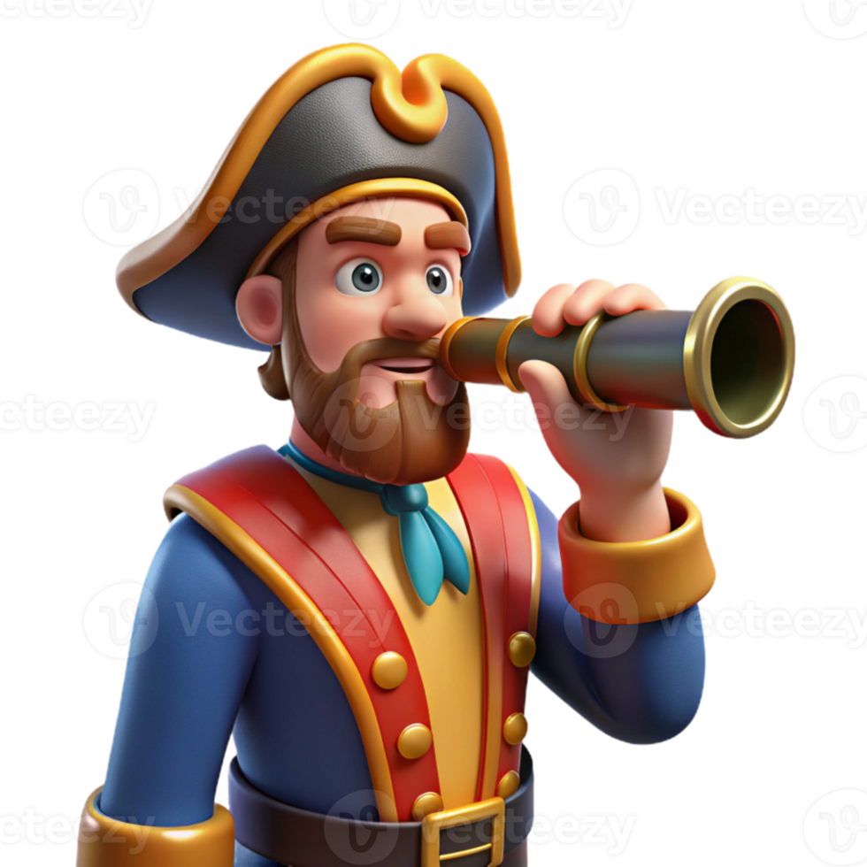 impressive creative 3D Cartoon Captain with Spyglass genuine png
