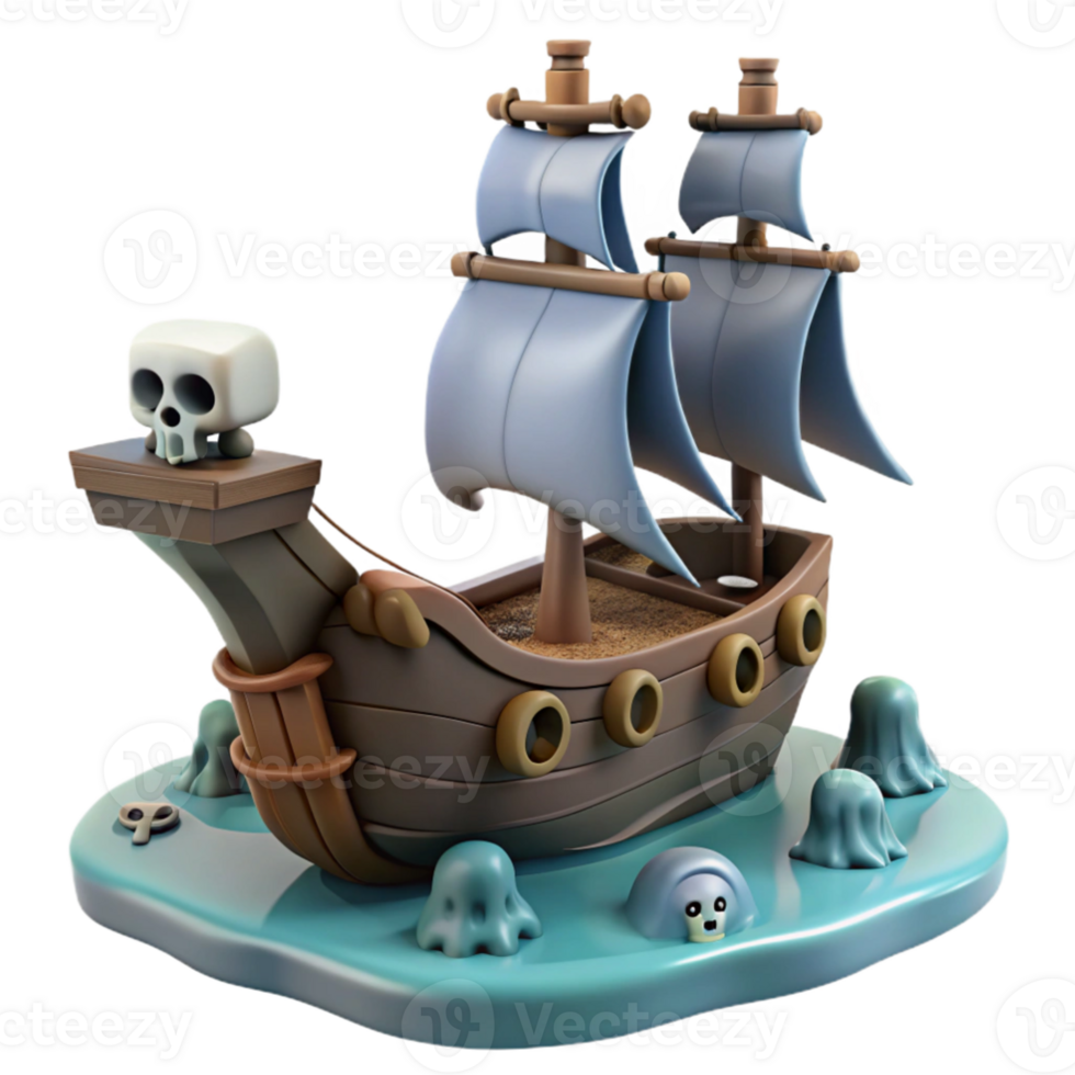 stunning traditional 3D Cartoon Pirate Ship Illustration authentic png