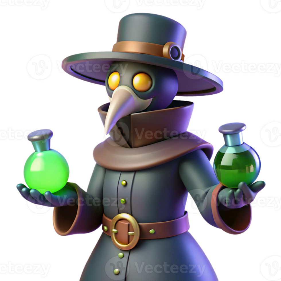 impressive artistic 3D Cartoon Plague Doctor with Potions genuine png