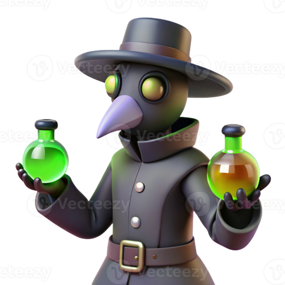 serene abstract 3D Cartoon Plague Doctor with Potions high resolution png