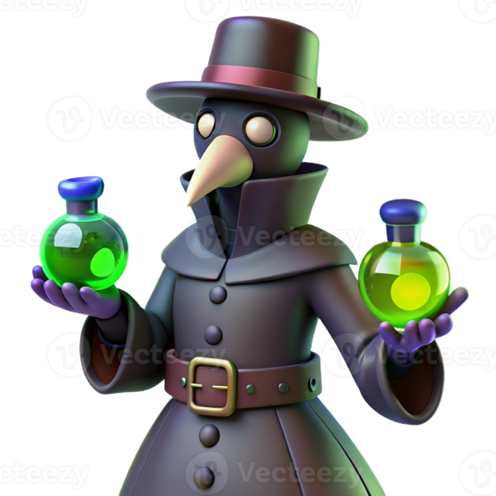 dramatic creative 3D Cartoon Plague Doctor with Potions genuine png