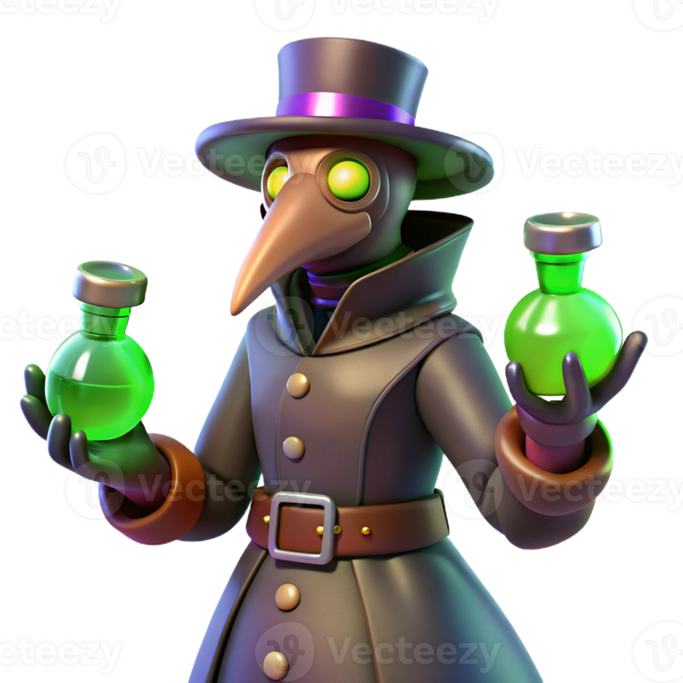 dramatic classic 3D Cartoon Plague Doctor with Potions exclusive png