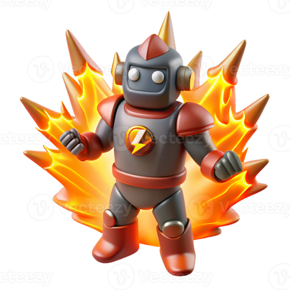 magnificent classic 3D Robot Illustration Fiery Explosion Power high resolution png
