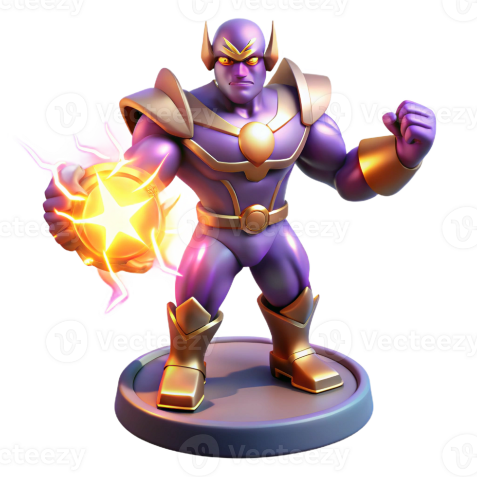magnificent contemporary Powerful Purple Superhero 3D Render genuine png