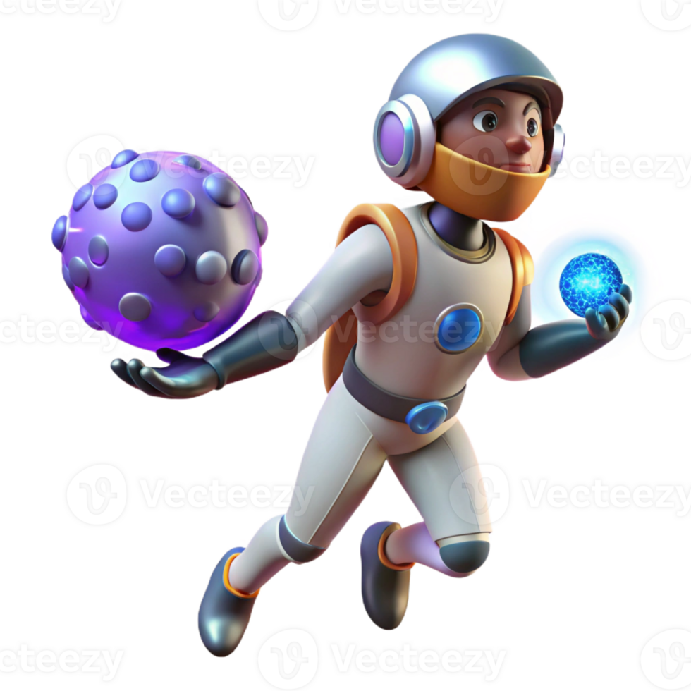 serene classic 3D Cartoon Astronaut with Energy Spheres exclusive png