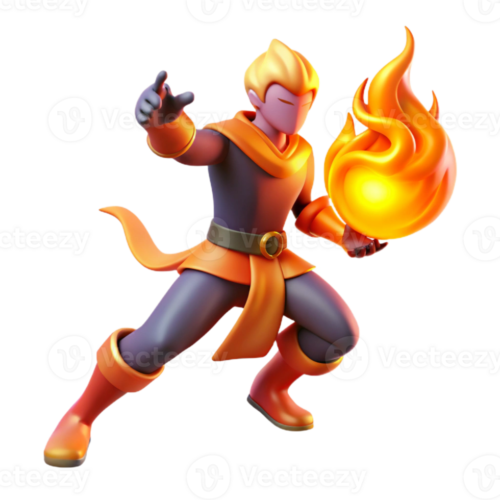 beautiful classic 3D Render Fire Wizard Illustration original png
