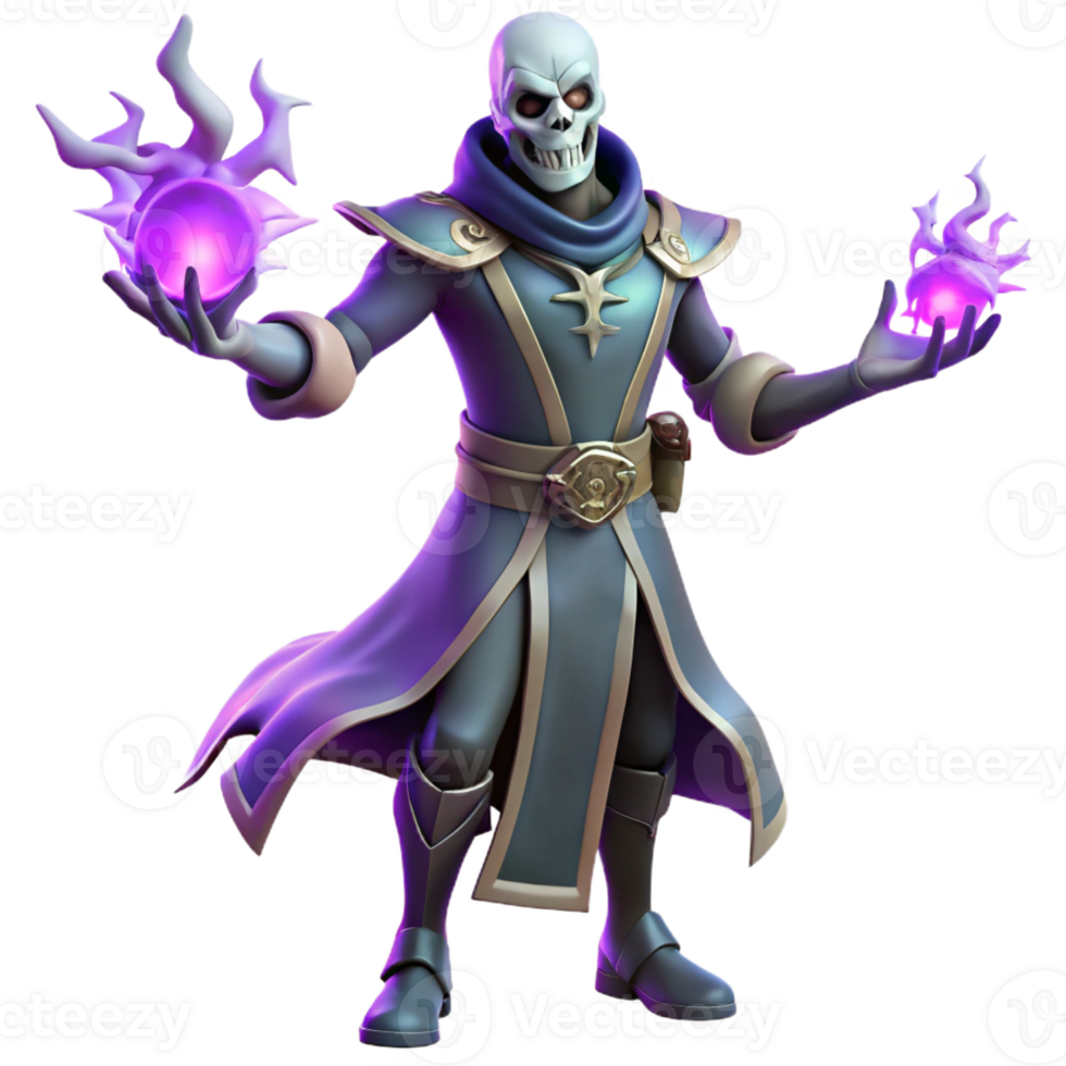 dramatic rustic 3D Render Skeleton Mage with Magic detailed png