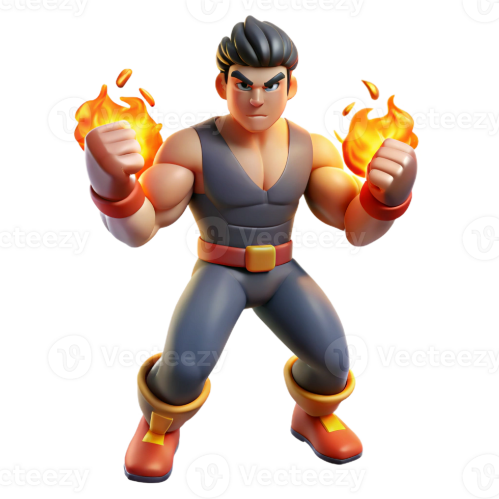 stunning minimalist Fiery 3D Cartoon Fighter Illustration 4K png