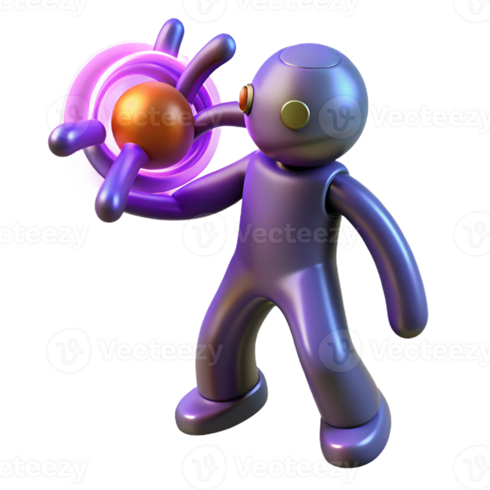 serene abstract 3D Render Purple Robot Holding Orb Illustration high resolution png
