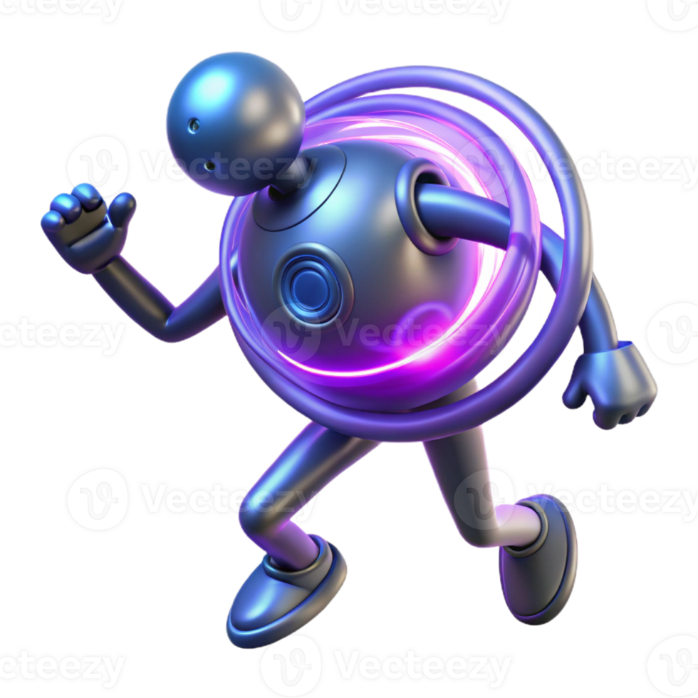 extraordinary minimalist 3D Robot Illustration Futuristic Running Bot 4K png