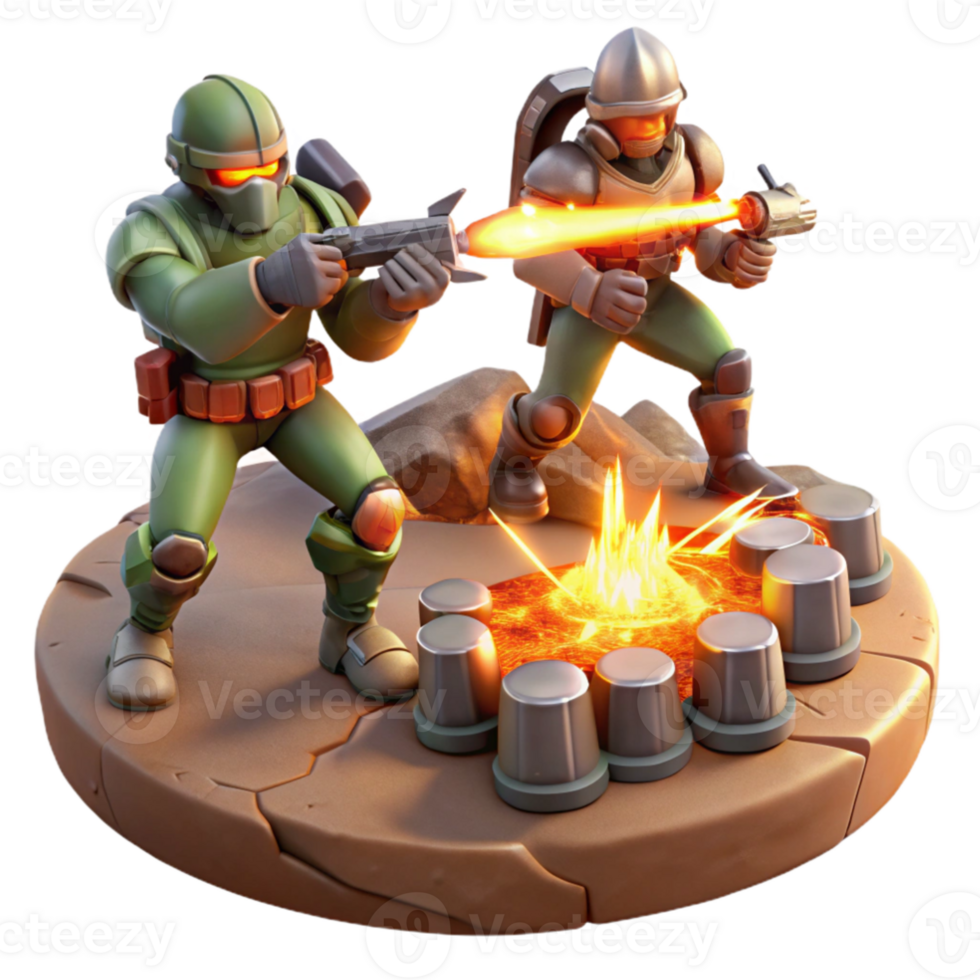 impressive classic 3D Render Soldiers Combat Scene high resolution png