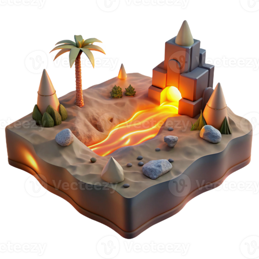 impressive rustic Lava Flowing 3D Island Scene high quality png