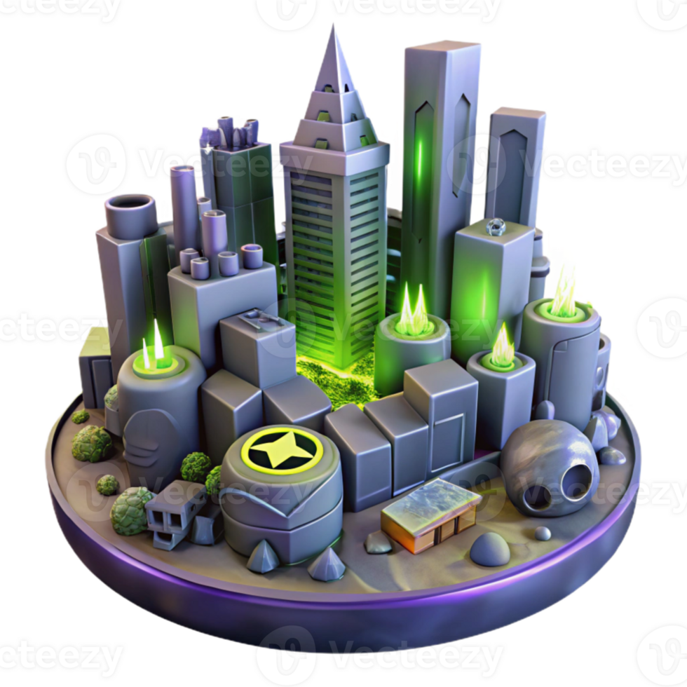 dramatic rustic Stylized 3D Cityscape Illustration 4K png