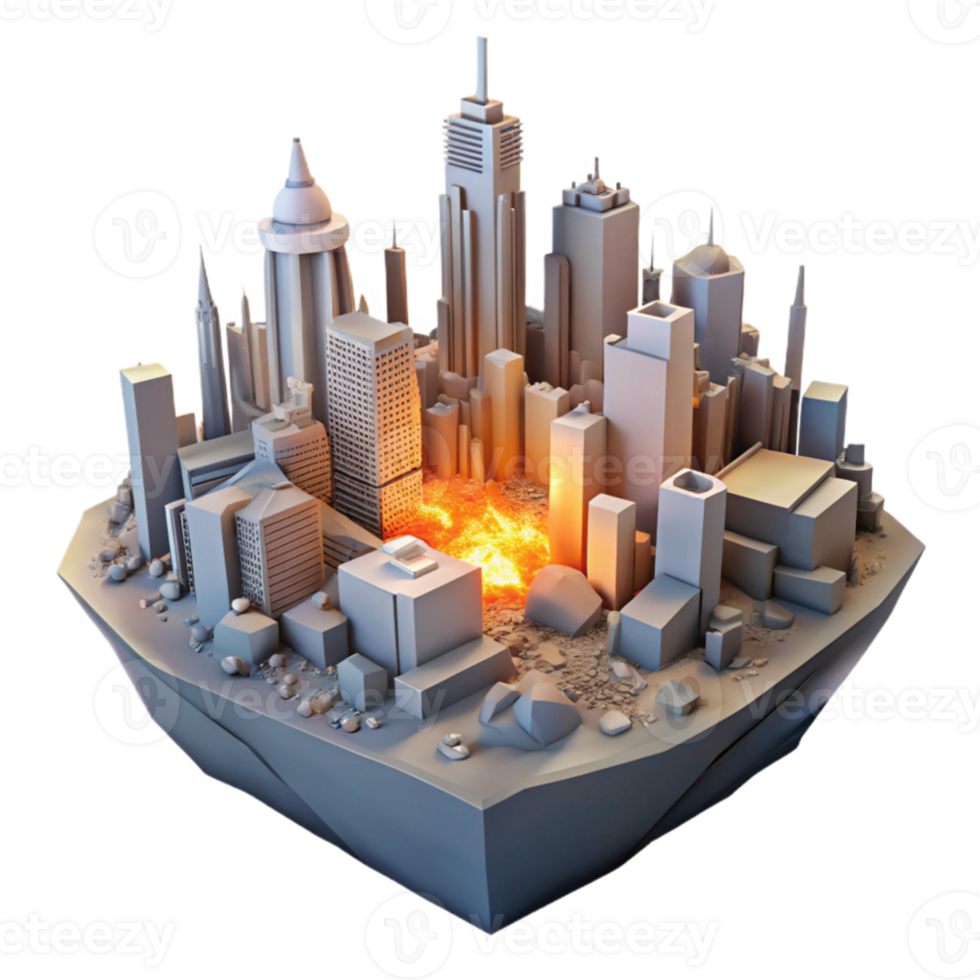 beautiful minimalist 3D City Destruction Illustration 4K png
