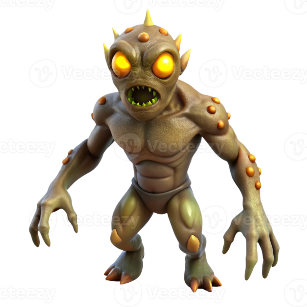 vibrant artistic 3D Monster Illustration Ghastly Green Creature exclusive png