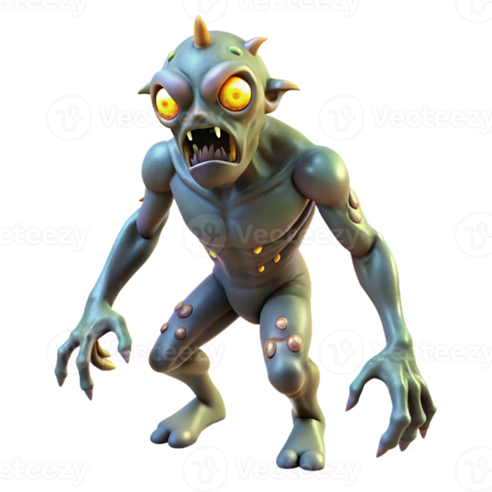 vibrant classic Aggressive Gray Monster 3D Render exclusive png