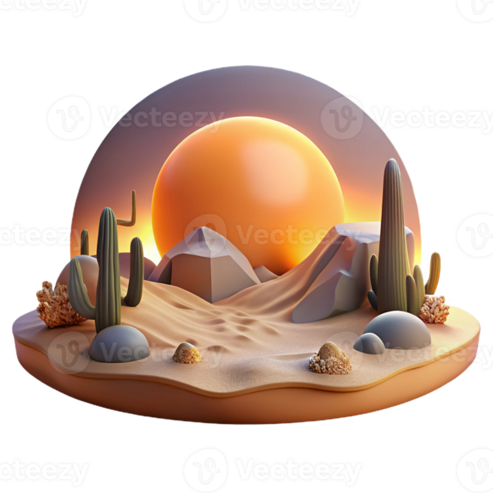 wonderful classic Sunset Desert Oasis 3D Render premium png