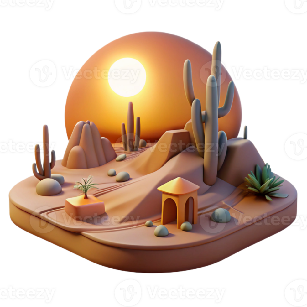 elegant contemporary Sunset Desert Oasis 3D Render genuine png