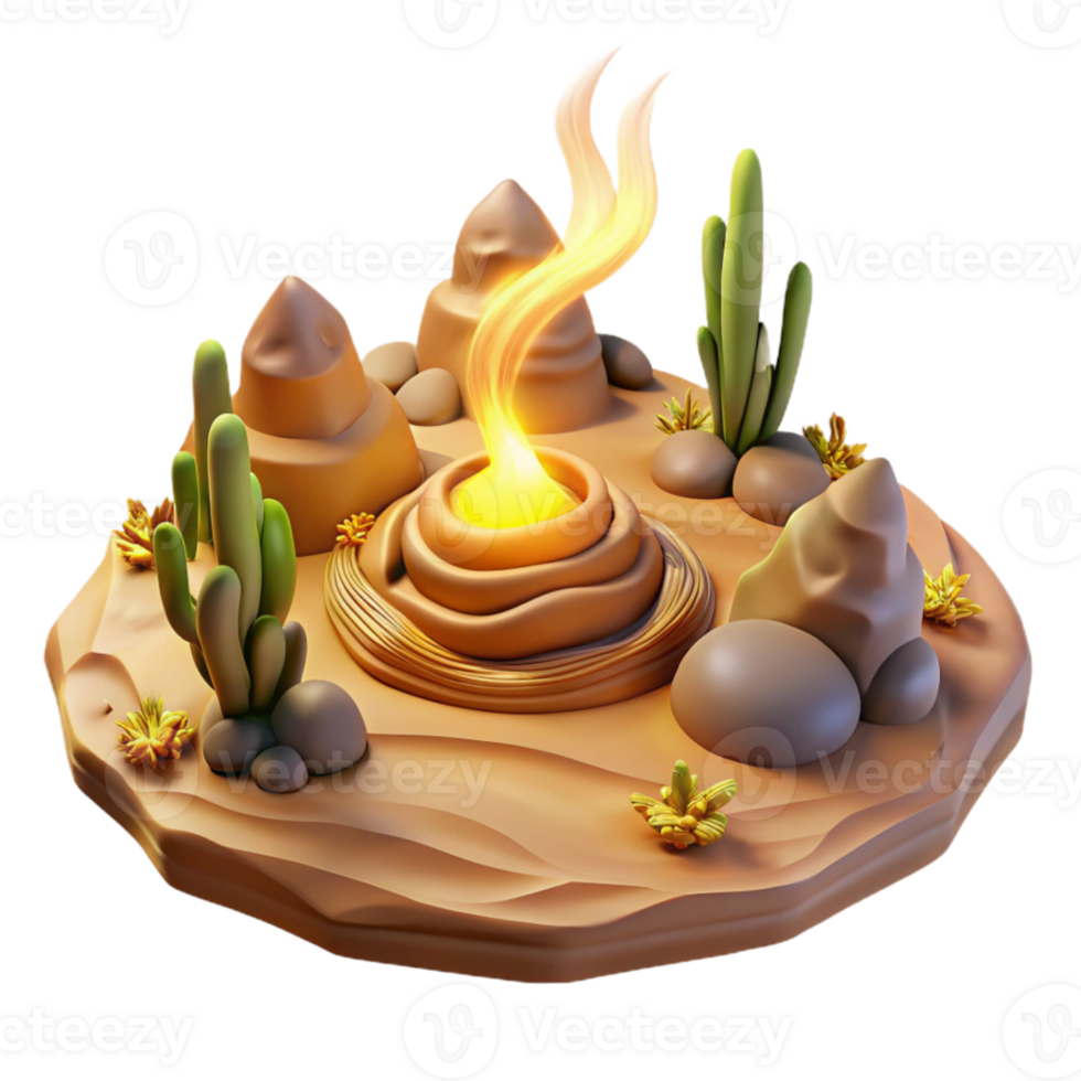 impressive rustic Desert Oasis 3D Illustration authentic png