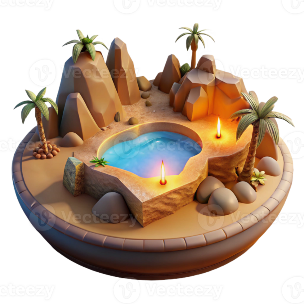 impressive creative Oasis 3D Render Desert Island with Pool authentic png
