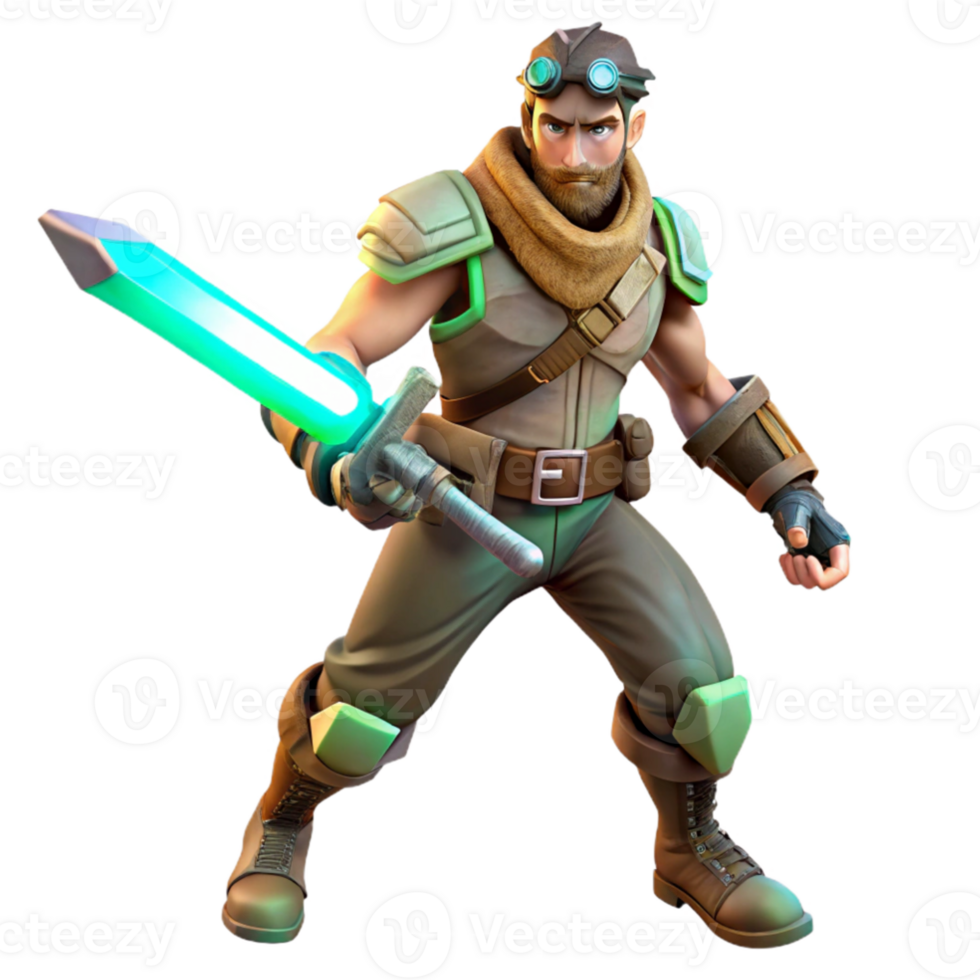 magnificent artistic 3D Render of Adventurer with Glowing Sword premium png