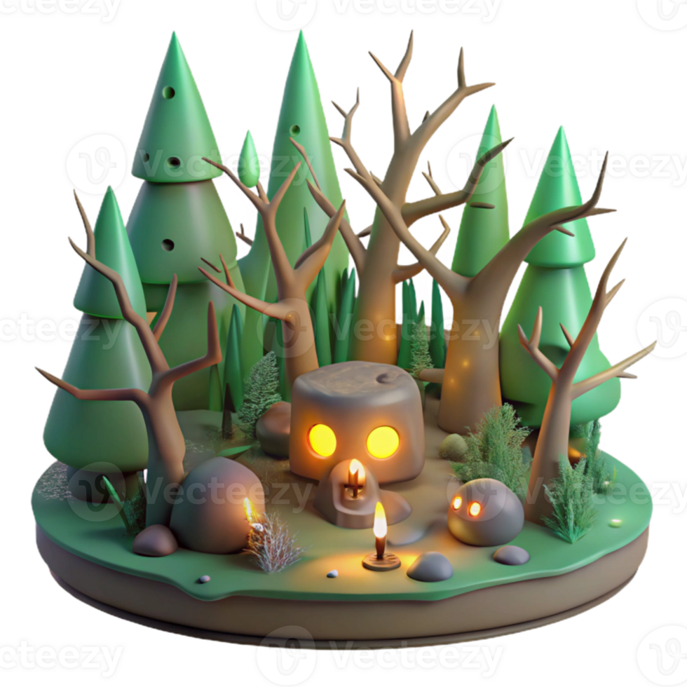 elegant vintage Enchanted 3D Forest Scene Illustration high quality png