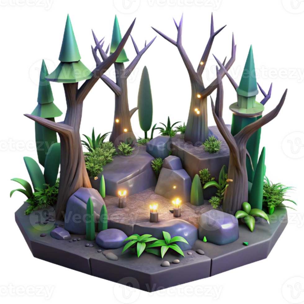 beautiful artistic Enchanted Forest 3D Illustration high quality png