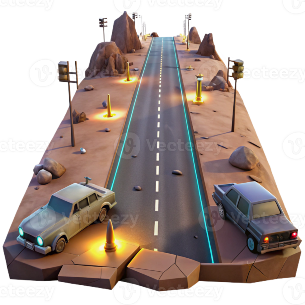 impressive creative 3D Stylized Desert Highway Illustration high resolution png