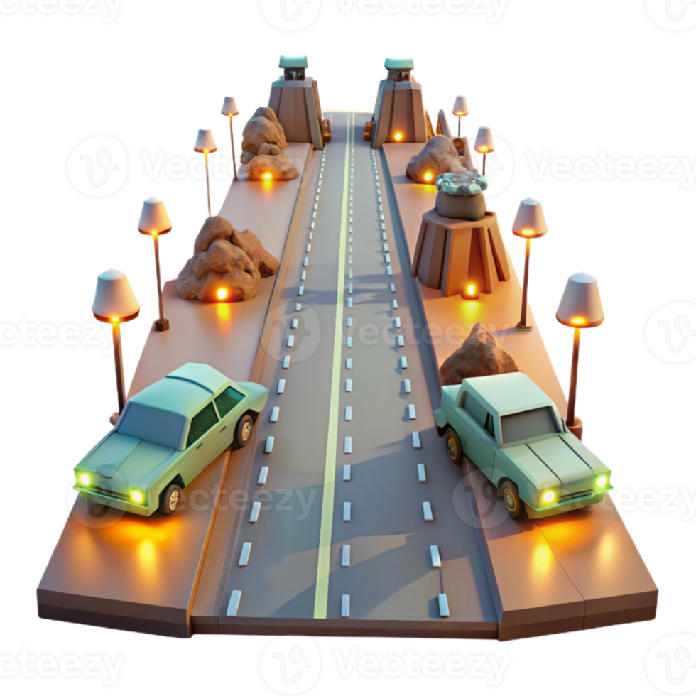 extraordinary traditional Low Poly Desert Highway 3D Render original png