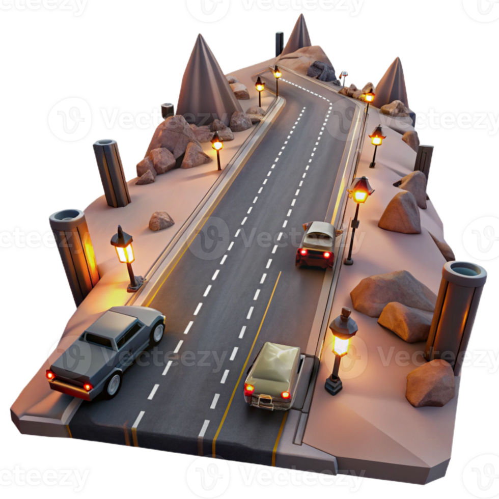 stunning creative 3D Stylized Desert Highway Illustration 4K png