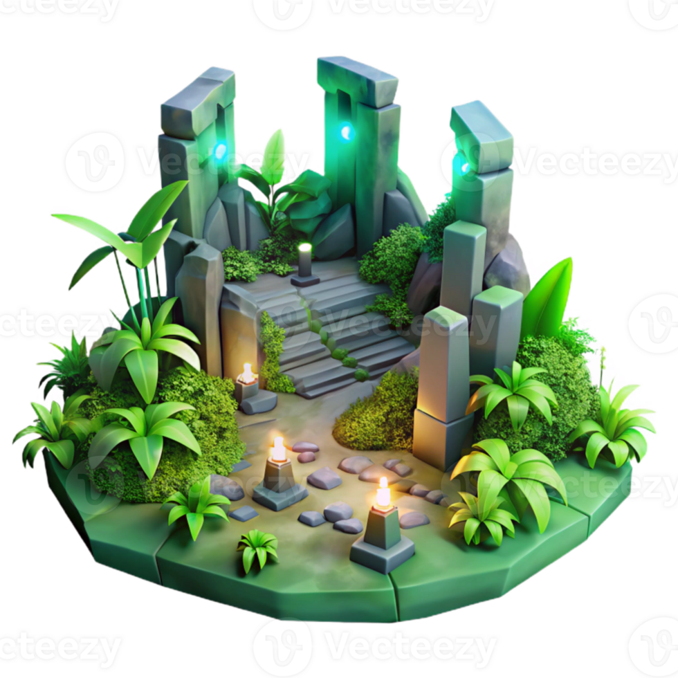 beautiful abstract Jungle Ruins 3D Render detailed png