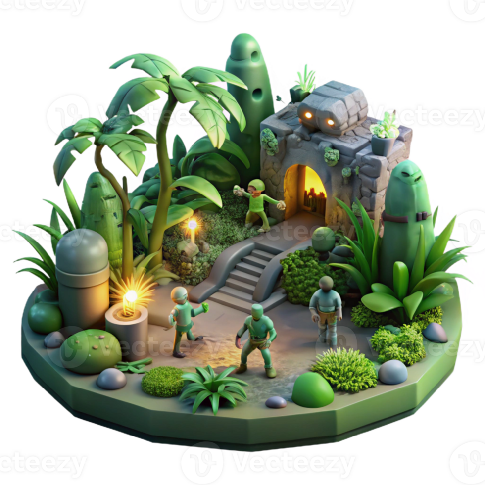 vibrant artistic 3D Render Lush Jungle Temple Exploration genuine png
