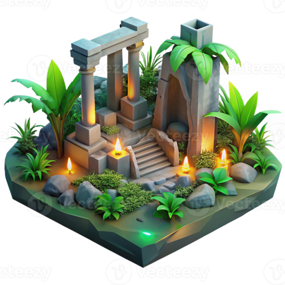 impressive artistic Tropical Ruins 3D Illustration authentic png