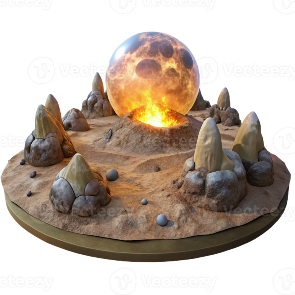 stunning contemporary Fiery Volcanic Planet 3D Render 4K png