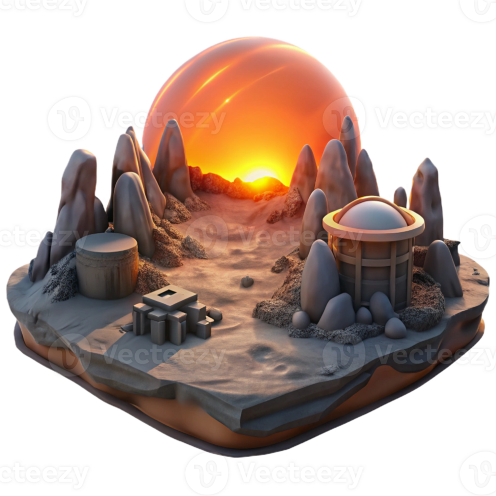 vibrant modern Sunset Desert Island 3D Render high resolution png