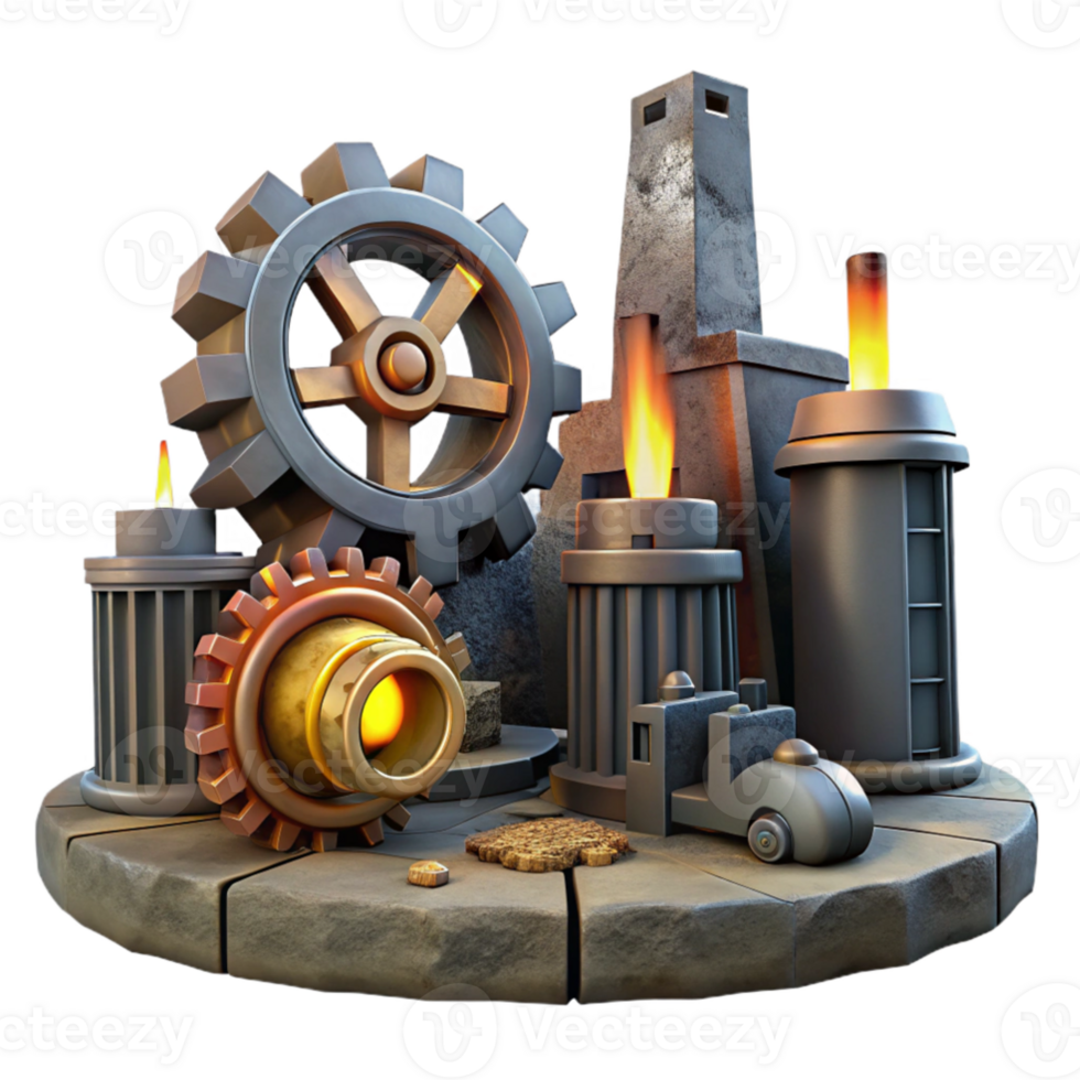 beautiful artistic 3D Industrial Gear and Factory Illustration 4K png
