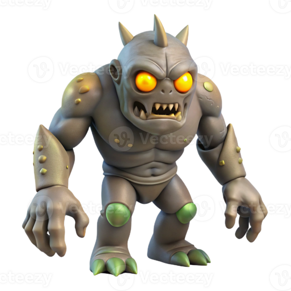 stunning vintage Angry Gray Monster 3D Render genuine png