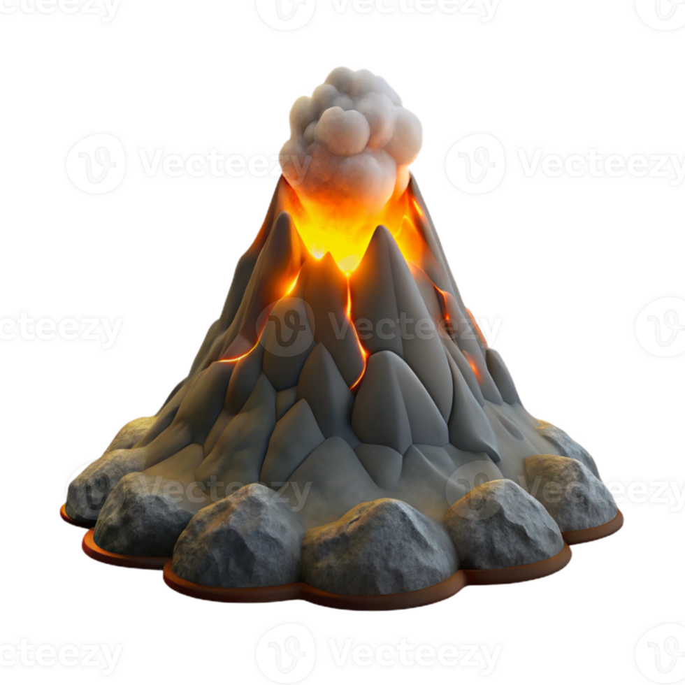 impressive rustic Cartoon Volcano 3D Render high resolution png