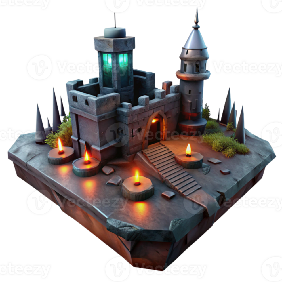 extraordinary classic Fantasy Castle 3D Render detailed png