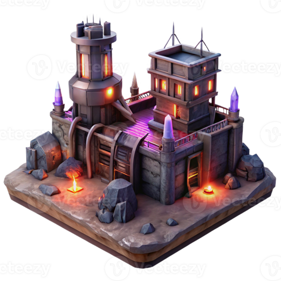 dramatic minimalist Fantasy 3D Castle Illustration Dark Fortress Render 4K png
