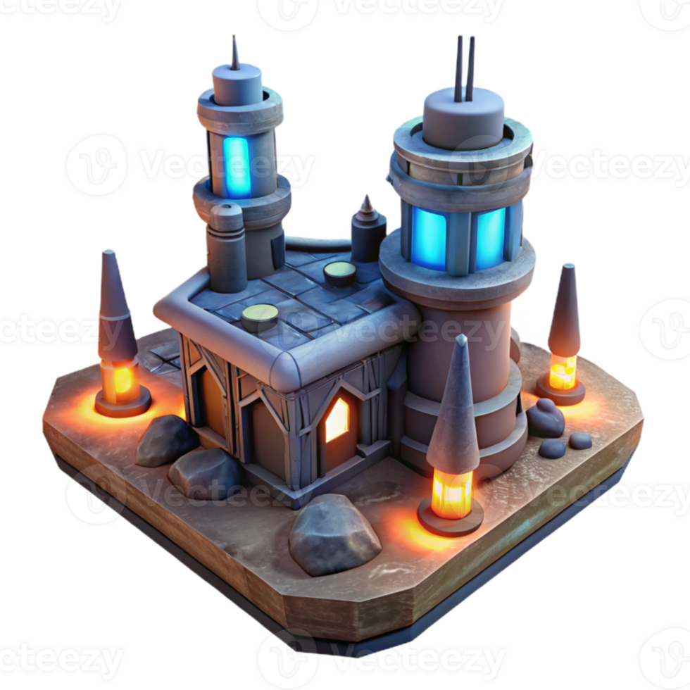 elegant vintage Fantasy 3D Render of a Coastal Fortress high quality png
