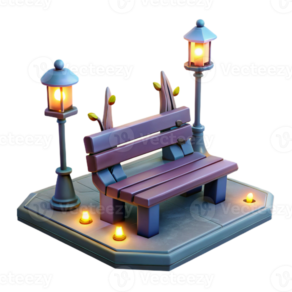 vibrant creative 3D Render Park Bench Night Scene detailed png