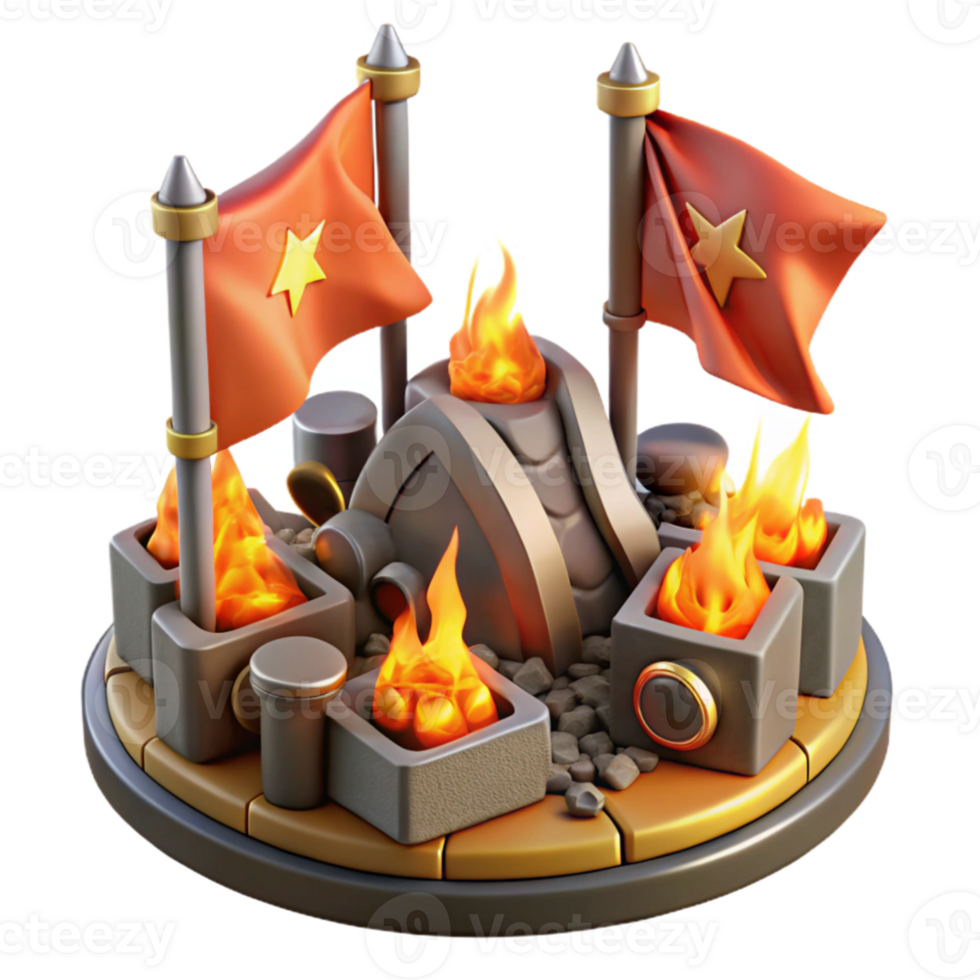 elegant modern Fiery Fortress 3D Render original png