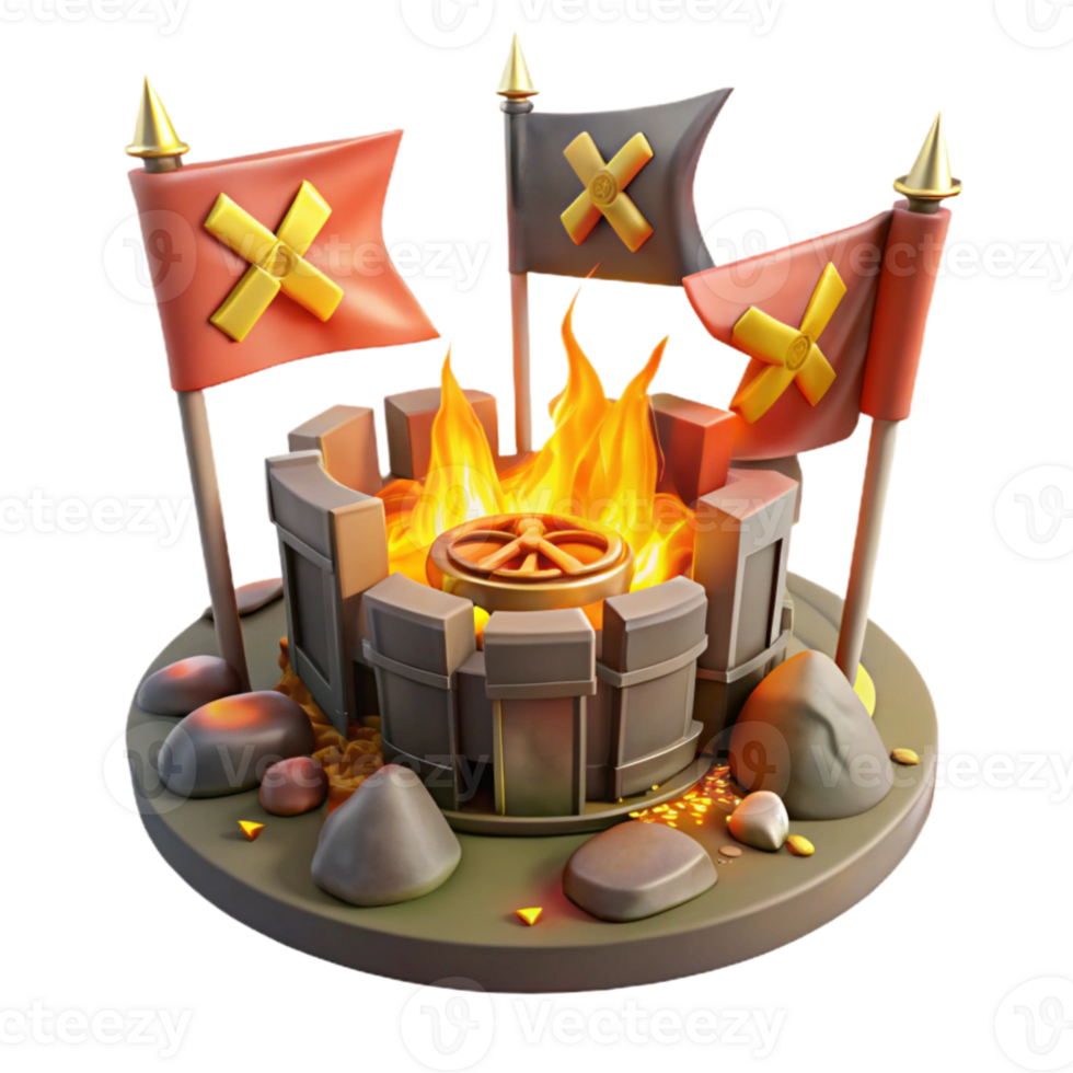 wonderful vintage 3D Campfire Illustration with Flags original png