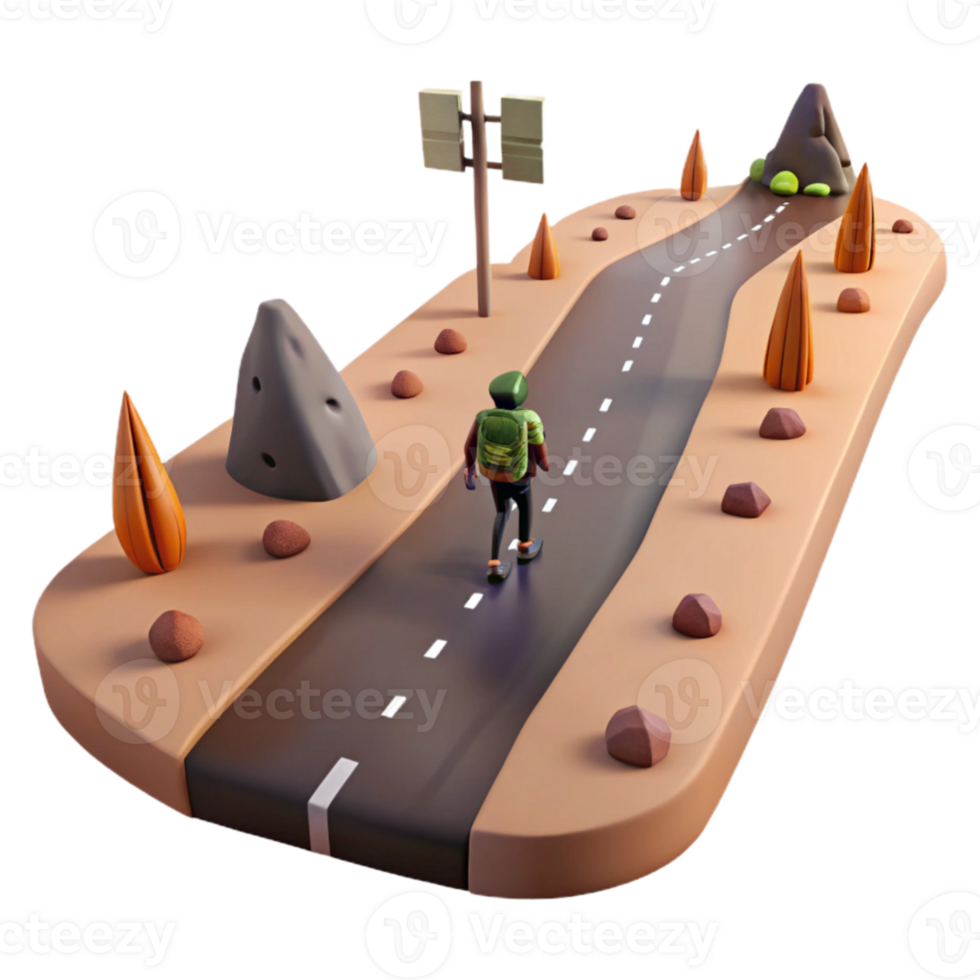 wonderful rustic 3D Illustration Hiking Journey Road original png