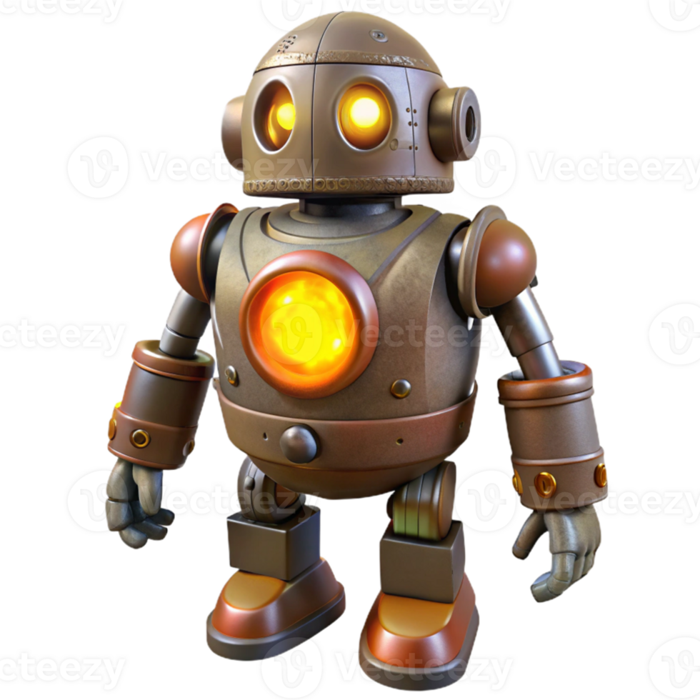 stunning modern 3D Render Steampunk Robot Illustration premium png