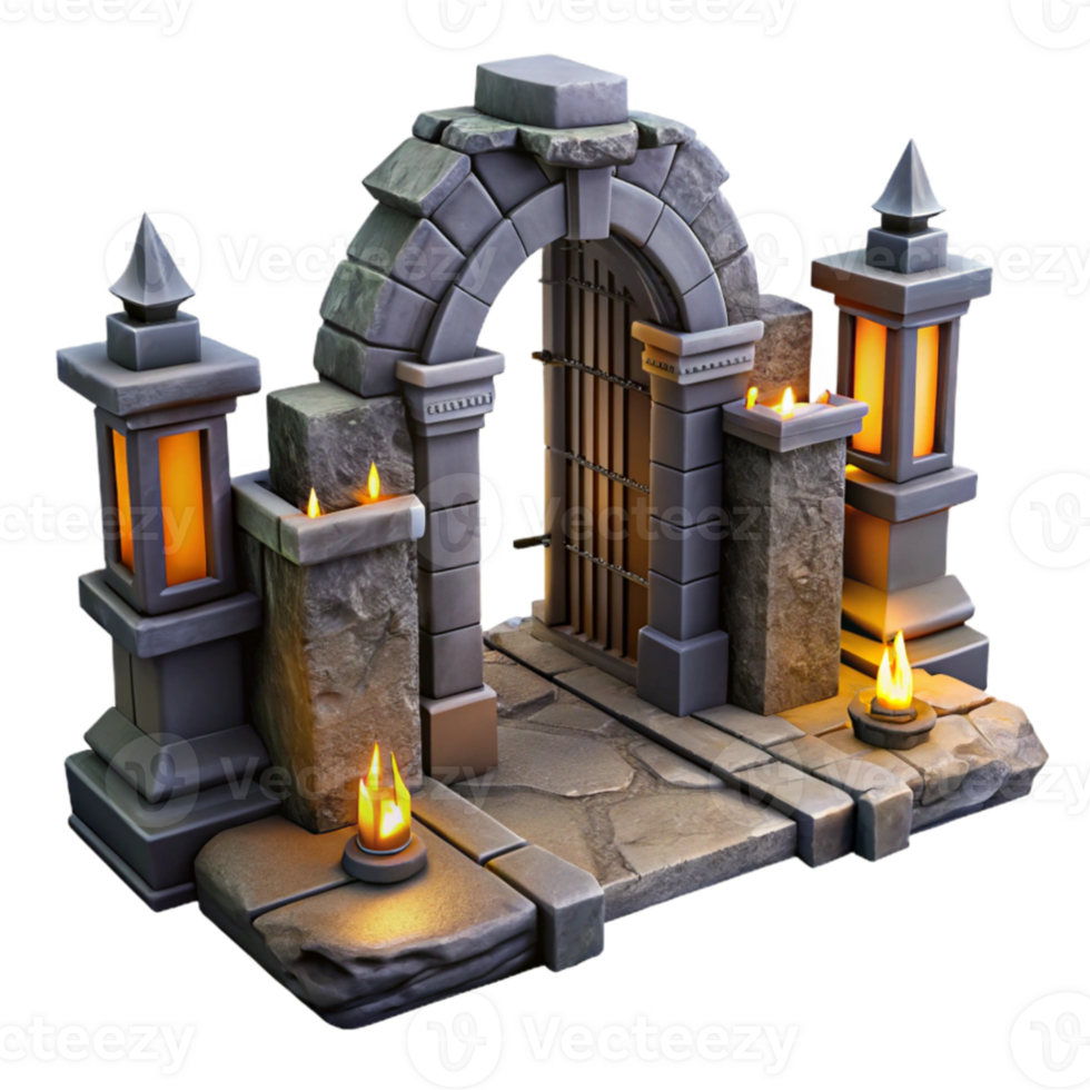 beautiful traditional Stone Arch Gate 3D Model high quality png