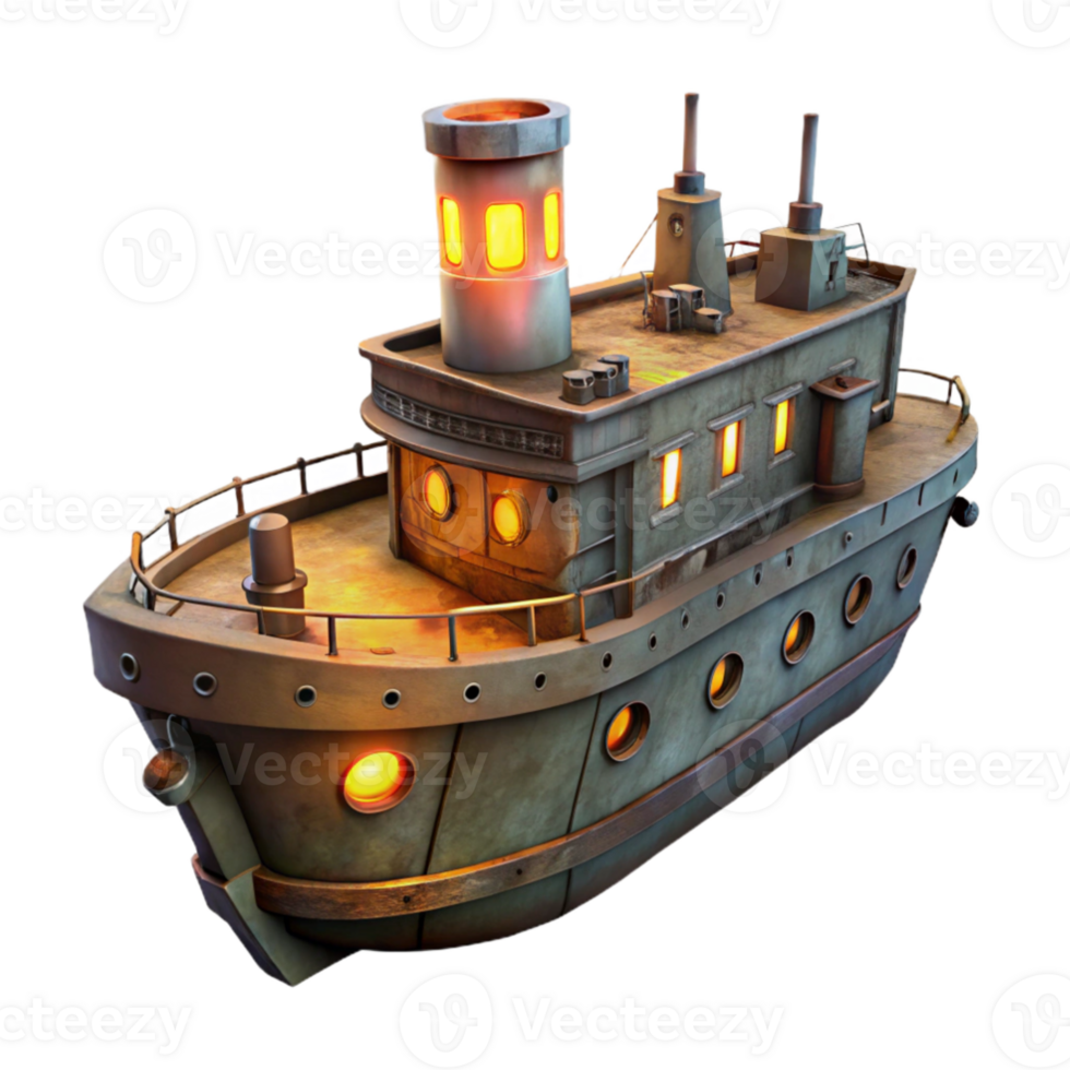 vibrant modern 3D Model of a Rusty Tugboat high quality png